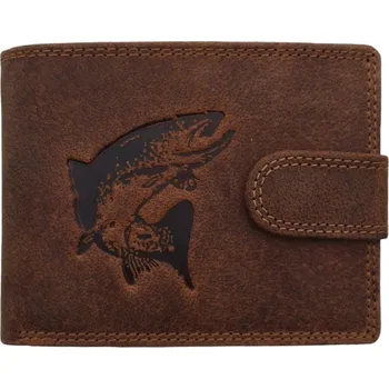 Peněženka Fansport Kožená rybářská peněženka Pstruh, s přezkou Hnědá