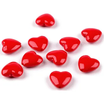 Korálek Plastové korálky srdce 17x18 mm, Balení 10 ks, Varianta červená