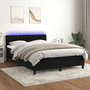 Postel vidaXL Box spring postel s matrací a LED 140x200 cm samet [3134588] Barva: Černá