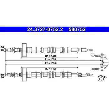 Lanko parkovací brzdy Tažné lanko, parkovací brzda ATE 24.3727-0752.2