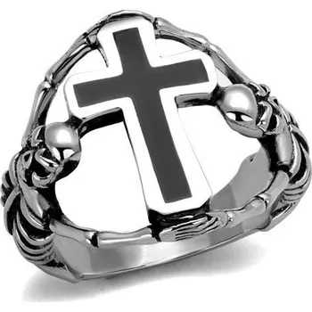 Prsten Šperky4U Pánský ocelový prsten kříž - velikost 65 - OPR1939-65