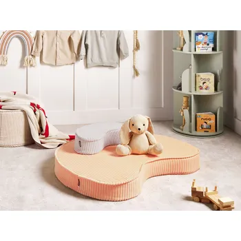 Sedací pytel Podlahový polštář broskvová růžová a bílá bavlna 90 x 75 x 10 cm Sedací puf ve tvaru fazole se sametovou strukturou z žebrovaného manšestru Beliani