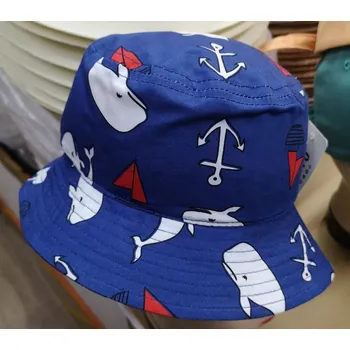 Klobouk Dětský plátěný klobouček Velryby modrý - Velikosti kšiltovek 46