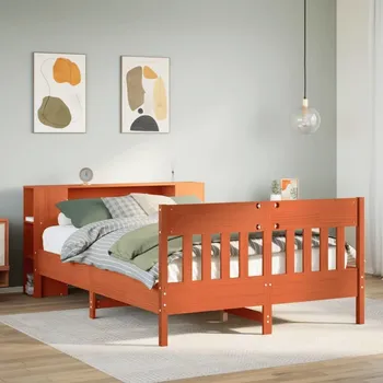 Postel vidaXL Postel s knihovnou bez matrace 150x200 cm masivní borovice [3323179] Barva: Voskově hnědá