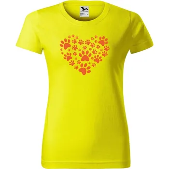 Dámské tričko DOBRÝ TRIKO Dámské tričko s potiskem Psí tlapky srdce Barva: Citrónová, Velikost: S
