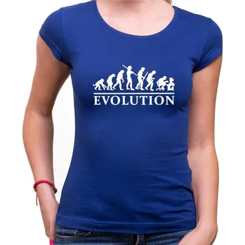 Dámské tričko Tričko Evoluce Ajťák dámské - Barva Modrá