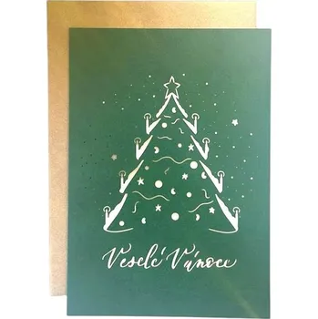Be Nice Eko vánoční přání se stromečkem 12 x 17 cm zelené