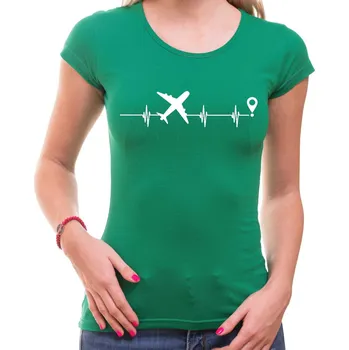 Dámské tričko Tričko EKG Letadlo dámské - Barva Zelená