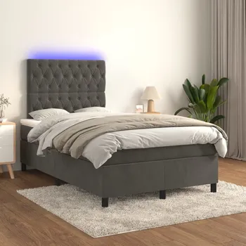 Postel vidaXL Box spring postel s matrací a LED 120x200 cm samet [3136294] Barva: Tmavě šedá