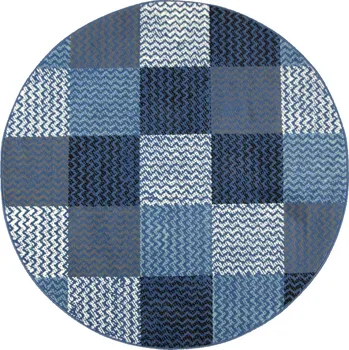 Koberec Průměr 100 cm KULATÝ KOBEREC LUNA PATCHWORK DENIM SVĚTLEM A TMAVĚ MODRÝ