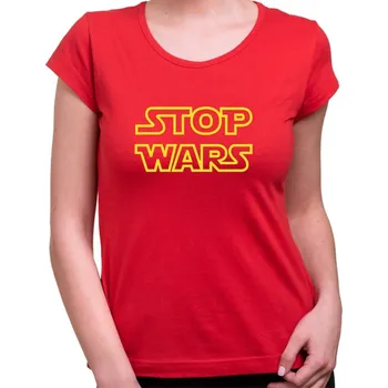 Dámské tričko Protiválečné tričko Stop Wars dámské - velikost M, Barva Červená