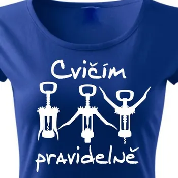 Dámské tričko Tričko Víno Cvičím pravidelně dámské - Barva Modrá