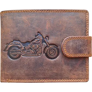 Peněženka Fansport Kožená peněženka Motorka s přezkou Hnědá