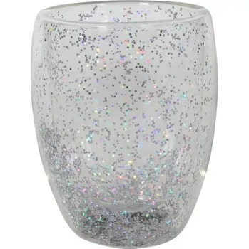 Sklenice HIT Sklenice s dvojitým sklem stříbrné konfety 350 ml