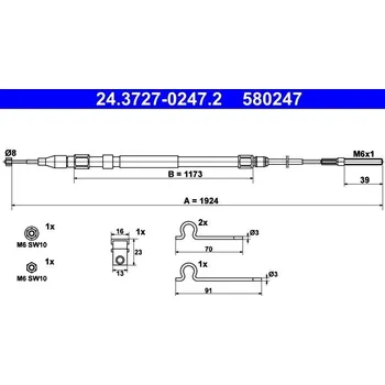 Lanko parkovací brzdy Tažné lanko, parkovací brzda ATE 24.3727-0247.2