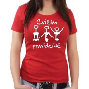 Tričko Víno Cvičím pravidelně dámské - Barva Červená