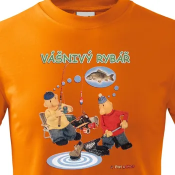 Pánské tričko Tričko Pat a Mat - Vášnivý rybář - velikost L, Barva Oranžová