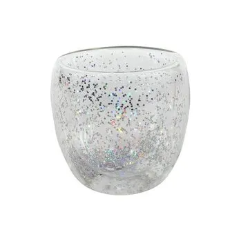 Sklenice SKLENICE S DVOJÍM SKLEM S KONFETY 250 ML, STŘÍBRNÁ