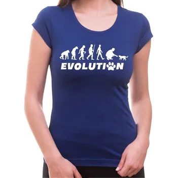 Dámské tričko Tričko Evoluce Kočka dámské - Barva Modrá