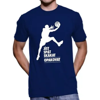 Pánské tričko Tričko Basketbal Jíst, spát, skákat... - velikost XS, Barva Tmavě modrá