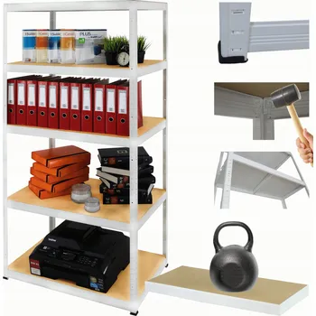 Dílenský regál Kovový regál skladový stojan HELIOS 180x75x35 cm 5 polic x 175 kg ODOLNÝ BÍLÝ