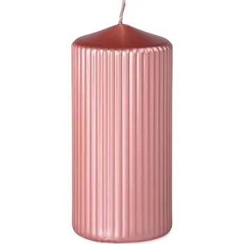 Svíčka Rýhovaná Válec 65x140mm Rosegold metalik, růžová svíčka 360 gram