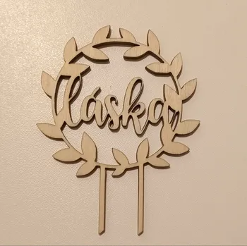 Dortová svíčka Dřevěný zápich do dortu Láska, 13x16cm, 2Ks - Topolová překližka