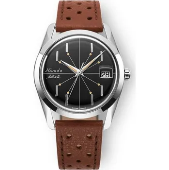 Hodinky Nivada Grenchen Antarctic Spider Black 35 mm - Brown Racing Strap + 5 let záruka a dárek ZDARMA