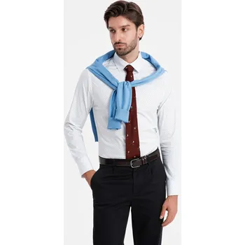 Pánská košile Pánská bavlněná košile REGULAR FIT s mikro vzorem - bílá V1 OM-SHCS-0152 - L