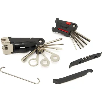 Skládací komplexní 19 dílné nářadí na kolo včetně nýtovačky, inbusů, klíčů atd., malý rozměr, 285 g (TrueTech)