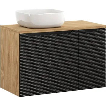 Nábytek Koupelnová skříňka Ocean s deskou a umyvadlem 90 cm černá/dub olejovaný