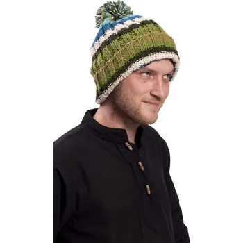 Čepice Vlněná čepice s bambulí a žebrováním / modro-zelená