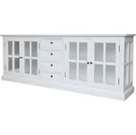 Bílá dřevěná komoda se šuplíky a prosklenými dvířky Marseille - 220*45*80 cm