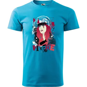 Pánská móda DOBRÝ TRIKO Pánské tričko s potiskem Raining fire Velikost: M, Barva: Tyrkysová