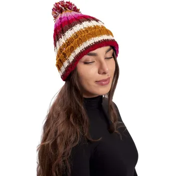 Čepice Vlněná čepice s bambulí a žebrováním / oranžovo-červená