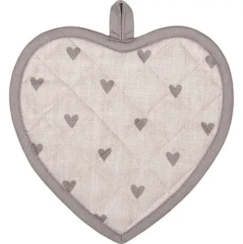 Chňapka Béžovo-šedá bavlněná chňapka - podložka se srdíčky Love It - 20*20 cm