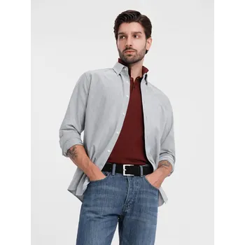 Pánská košile Elegantní pánská oxfordská košile s výšivkou - světle šedá V2 OM-SHOS-0172 - S