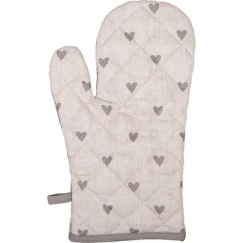 Chňapka Béžovo-šedá bavlněná chňapka - rukavice se srdíčky Love It - 18*30 cm