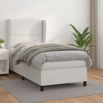 Postel vidaXL Box spring postel s matrací 100x200 cm umělá kůže [3128955] Barva: Bílá