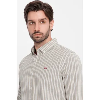 Pánská košile Pánská bavlněná košile REGULAR FIT s jemnými proužky - béžová V1 OM-SHOS-0170 - M