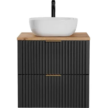 Policová skříň Závěsná skříňka Casad s deskou a umyvadlem 60 cm černá/dub wotan