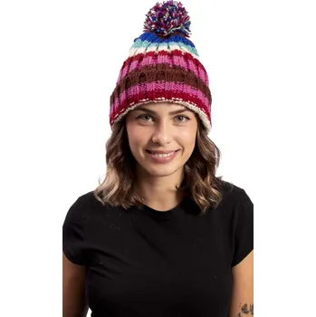 Čepice Vlněná čepice s bambulí a žebrováním / modro-červená