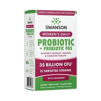 Swanson Women's Daily Probiotic + Prebiotic FOS Doplněk stravy s probiotiky pro ženy 60 ks, vegetariánská kapsle