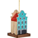 dobar Dřevěná dekorativní ptačí budka (světle modrá / červená)