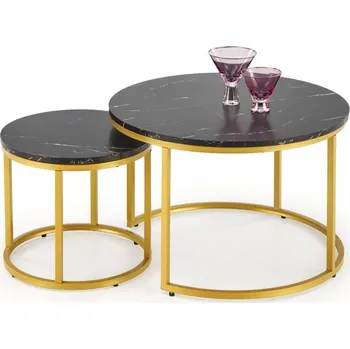 Konferenční stolek Set 2 konferenčních stolků PAOLA — kov, MDF, zlatá / černý mramor