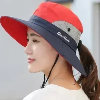 Klobouk Stylový dámský letní klobouk na pláž | Ochrana hlavy před sluncem - červená