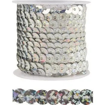 Vánoční dekorace Dekorační flitry stříbrné 5 mm vázané, 3 m 2091