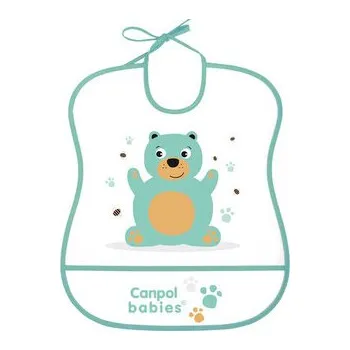 dětská jídelní sada CANPOL 2/919 Śliniak plastikowy miękki - mint bear