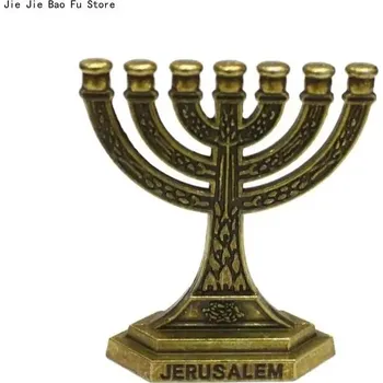 Svícen Sedmiramenný židovský svícen Menorah z kovové slitiny Zlatá