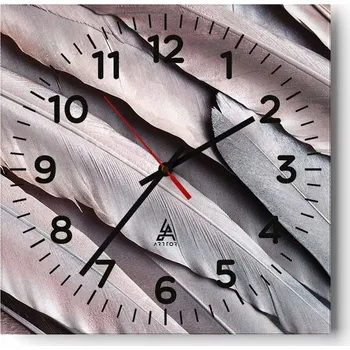 Hodiny Nástěnné hodiny do obýváku 40x40 Pírko Ptáka Tiché Skleněné hodiny